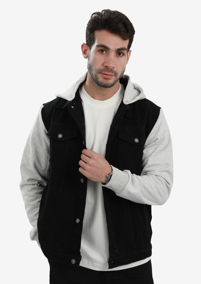 WHITE RABBIT Casual Plain Basic Long Sleeve Hooded Neck Denim Jacket - Image 1